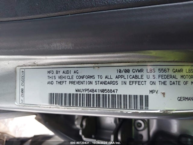2001 AUDI ALLROAD WAUYP54B41N058847 Photo 8