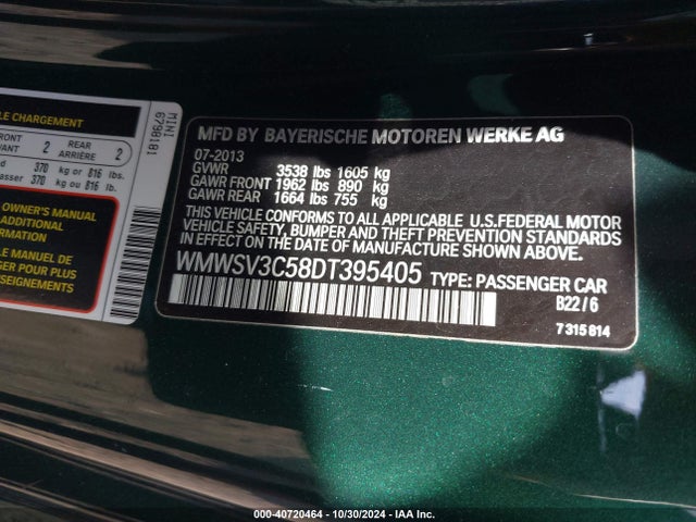 2013 MINI HARDTOP WMWSV3C58DT395405 Photo 8