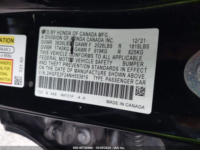 2HGFE2F24NH553819 Honda Civic Lx