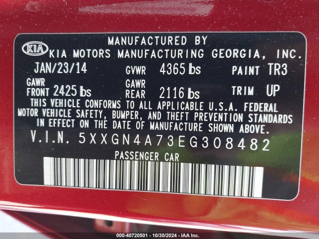 KIA OPTIMA EX 2014 5XXGN4A73EG308482 Image 9