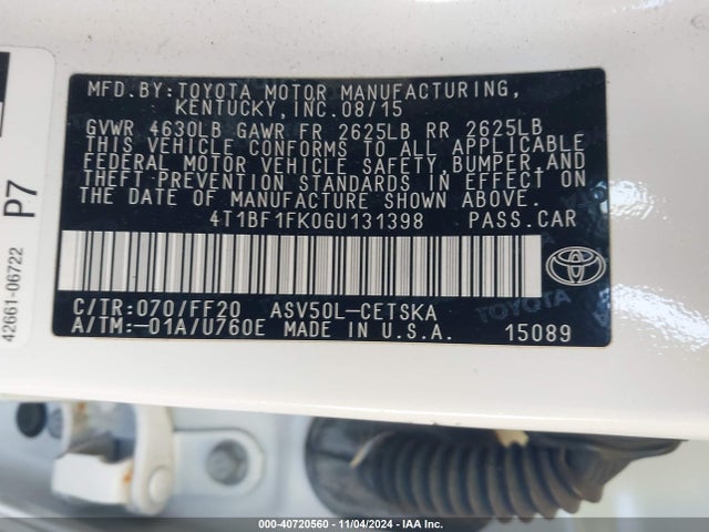 Toyota CAMRY SE 2016 4T1BF1FK0GU131398 Image 9