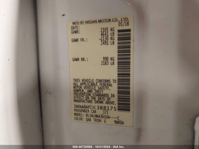 1N4AA6AP2JC388175 Nissan Maxima 3.5 Platinum