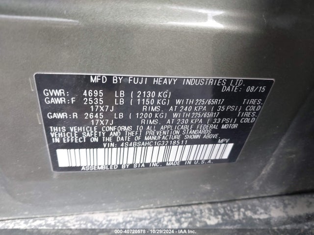 Subaru Outback 2.5i Premium 2016 4S4BSAHC1G3218511 Image 9