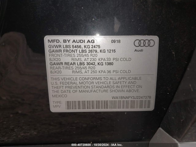 WA1BNAFY3J2247378 Audi Q5 2.0t Premium/2.0t Tech Premium