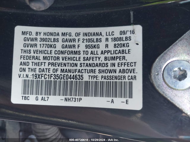 Honda Civic Ex-t 2016 19XFC1F35GE044635 Image 9