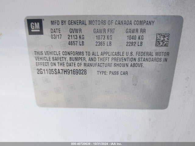 Chevrolet IMPALA 1LT 2017 2G1105SA7H9169028 Image 9