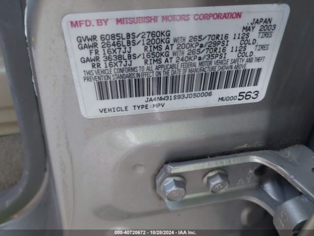 2003 MITSUBISHI MONTERO JA4NW31S93J050006 Photo 8