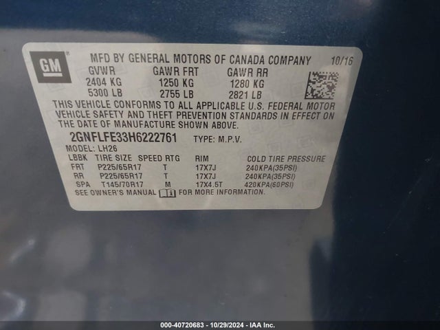 Chevrolet EQUINOX LT 2017 2GNFLFE33H6222761 Image 9