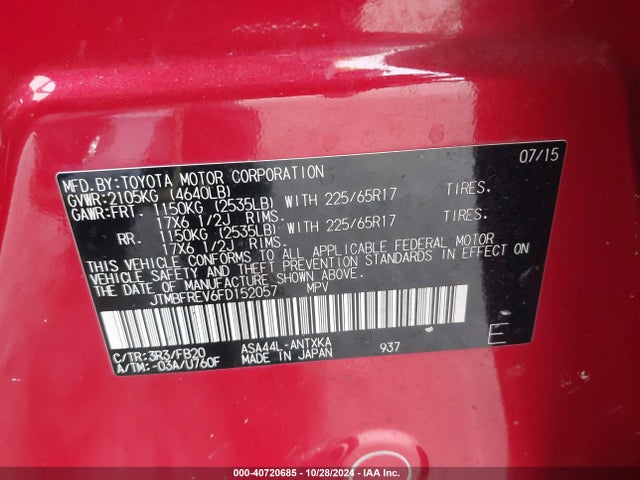 Toyota RAV4 LE 2015 JTMBFREV6FD152057 Image 9