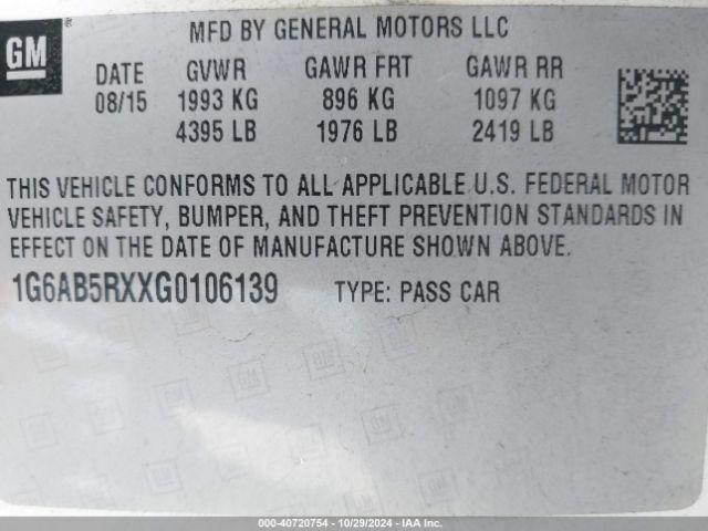 1G6AB5RXXG0106139 Cadillac Ats Luxury Collection