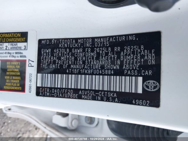 4T1BF1FK8FU045884 Toyota CAMRY SE