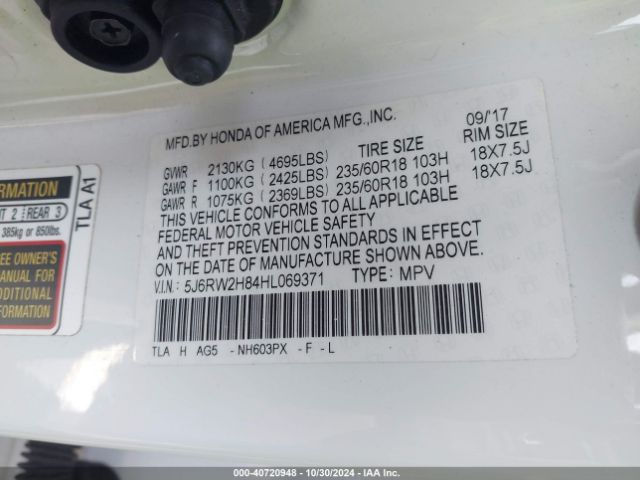 5J6RW2H84HL069371 Honda Cr-v Ex-l/ex-l Navi