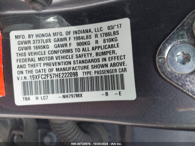 Honda Civic Lx 2017 19XFC2F57HE222098 Image 9