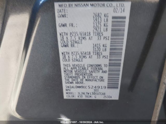5N1AL0MM9EC524919 Infiniti QX60