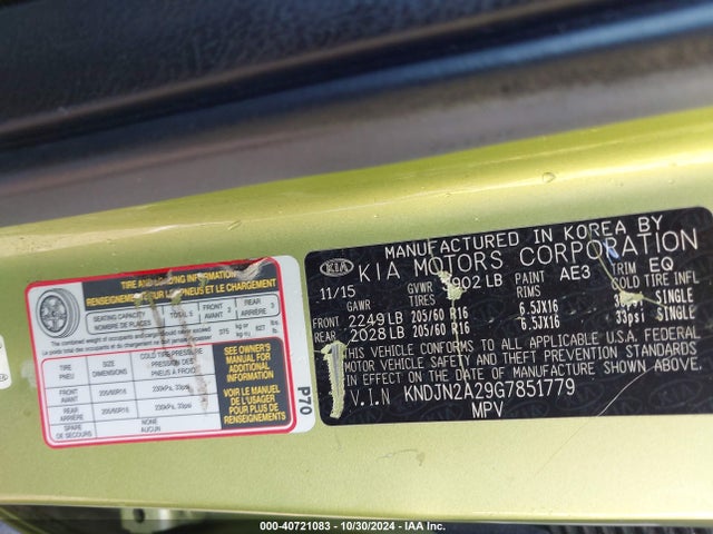KIA Soul 2016 KNDJN2A29G7851779 Image 9