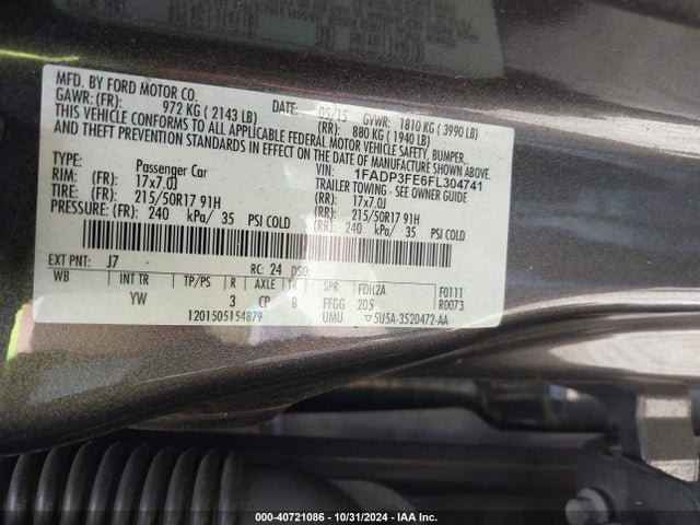 Ford FOCUS SE 2015 1FADP3FE6FL304741 Image 9