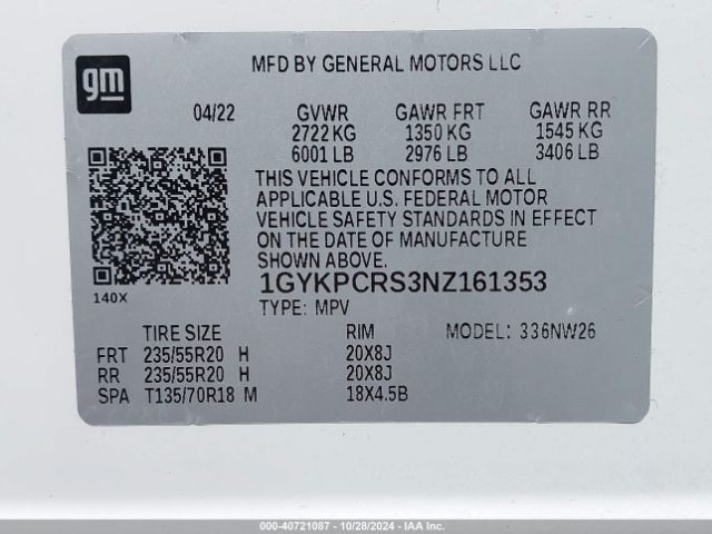 1GYKPCRS3NZ161353 Cadillac Xt6 Premium Luxury