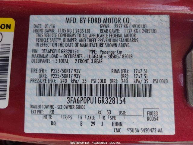 3FA6P0PU1GR328154 Ford Fusion Energi Se Luxury
