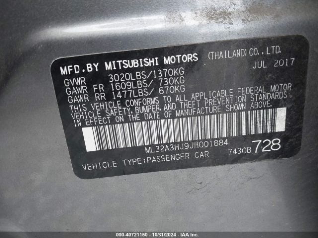 ML32A3HJ9JH001884 Mitsubishi MIRAGE ES