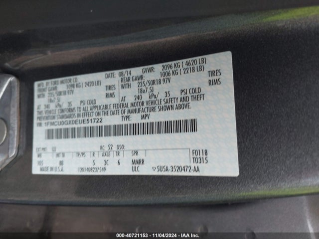Ford ESCAPE SE 2014 1FMCU0GX0EUE51722 Image 9