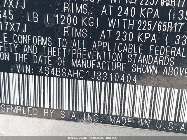 Subaru Outback 2.5i Premium 2018 4S4BSAHC1J3310404 Image 9