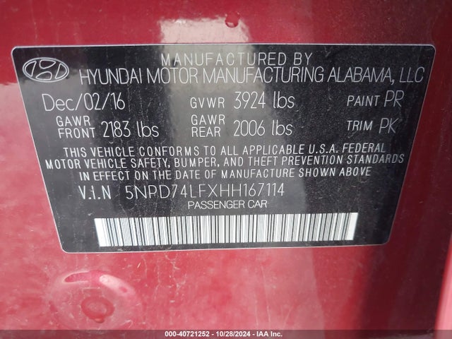 Hyundai ELANTRA SE 2017 5NPD74LFXHH167114 Image 9