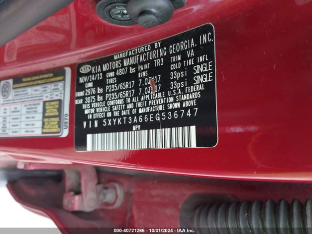 5XYKT3A66EG536747 KIA SORENTO LX