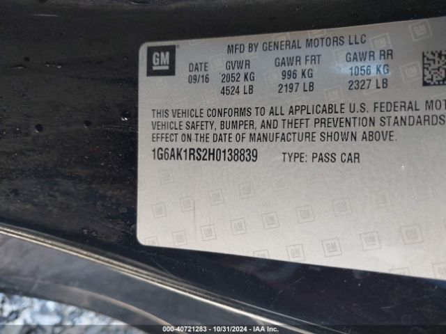 1G6AK1RS2H0138839 Cadillac Ats Premium Luxury