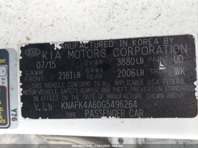 KNAFK4A60G5496264 KIA FORTE LX