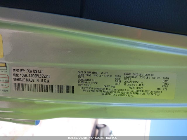 1C6HJTAG0PL525346 Jeep Gladiator Willys 4x4