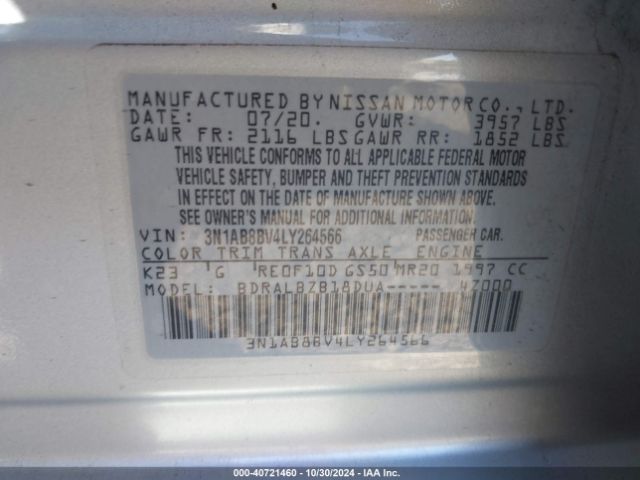 3N1AB8BV4LY264566 Nissan Sentra S Xtronic Cvt