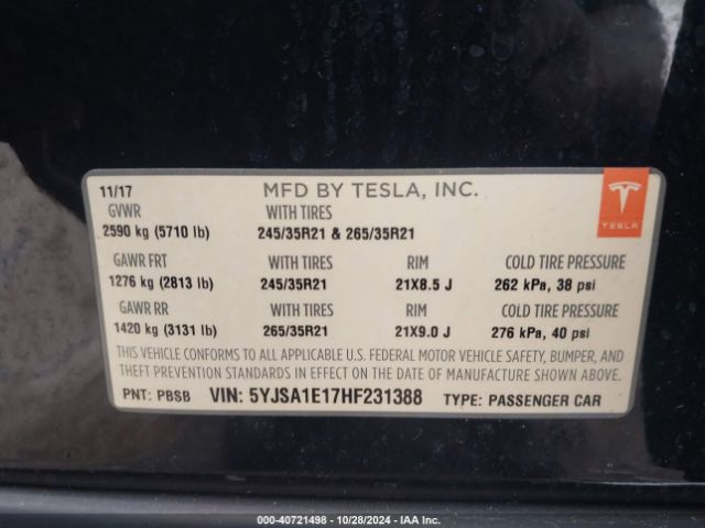 5YJSA1E17HF231388 Tesla Model S 60/75