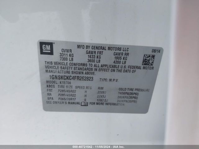1GNSKCKC4FR262823 Chevrolet Tahoe Ltz