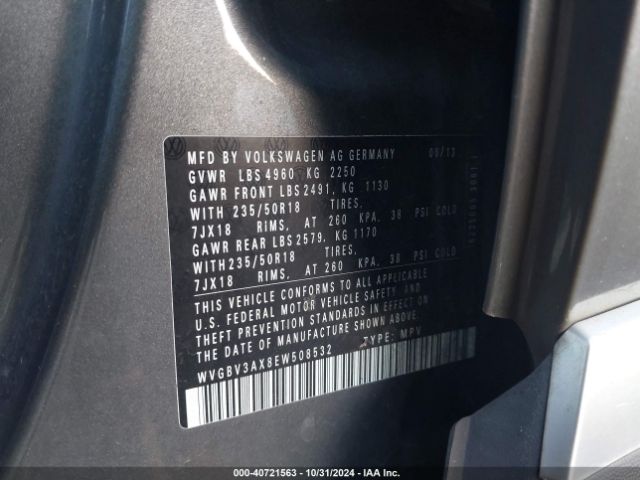 WVGBV3AX8EW508532 Volkswagen Tiguan Sel