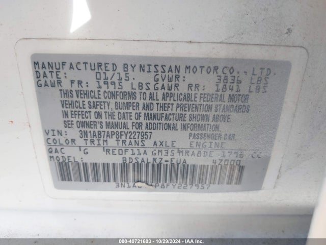Nissan SENTRA SR 2015 3N1AB7AP8FY227957 Image 9
