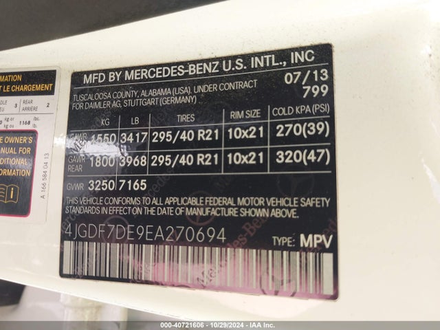 4JGDF7DE9EA270694 Mercedes-Benz Gl 550 4matic
