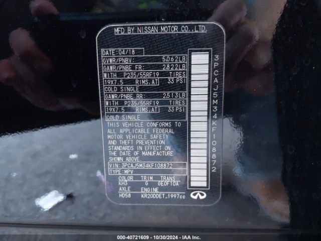 3PCAJ5M34KF108872 Infiniti Qx50 Essential