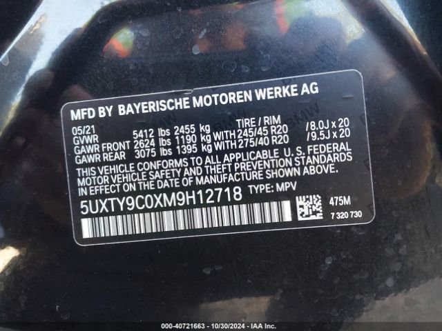 5UXTY9C0XM9H12718 BMW X3 M40i