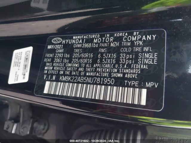 KM8K22AB5NU781950 Hyundai Kona Se