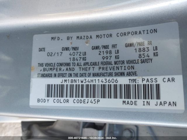 JM1BN1W34H1143606 Mazda Mazda3 Grand Touring