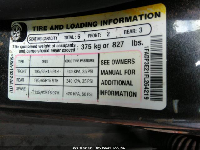 1FADP3E21FL264219 Ford FOCUS S