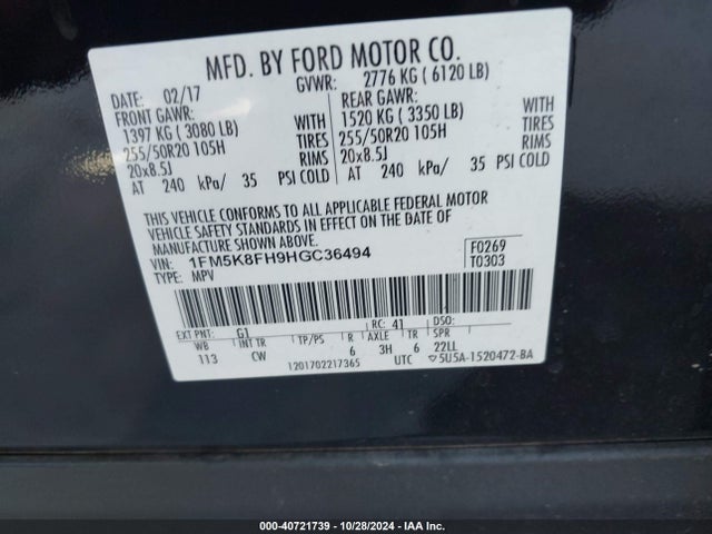 Ford Explorer Limited 2017 1FM5K8FH9HGC36494 Image 9
