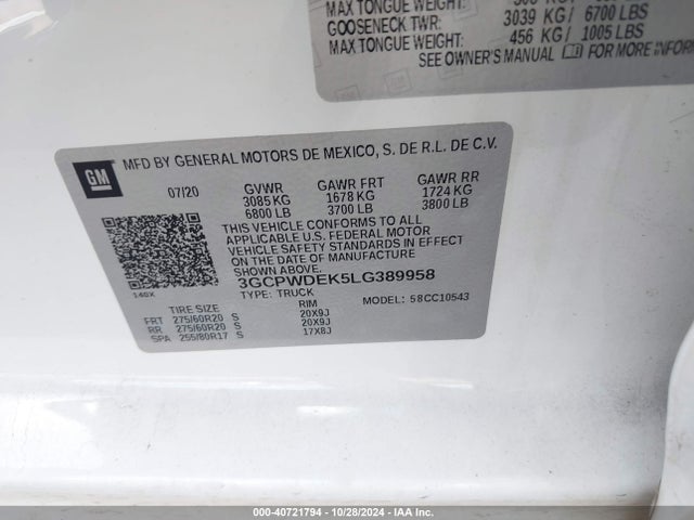 3GCPWDEK5LG389958 Chevrolet Silverado 1500 2wd  Short Bed Rst