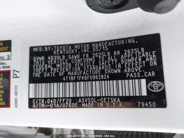 4T1BF1FK6FU962824 Toyota CAMRY SE