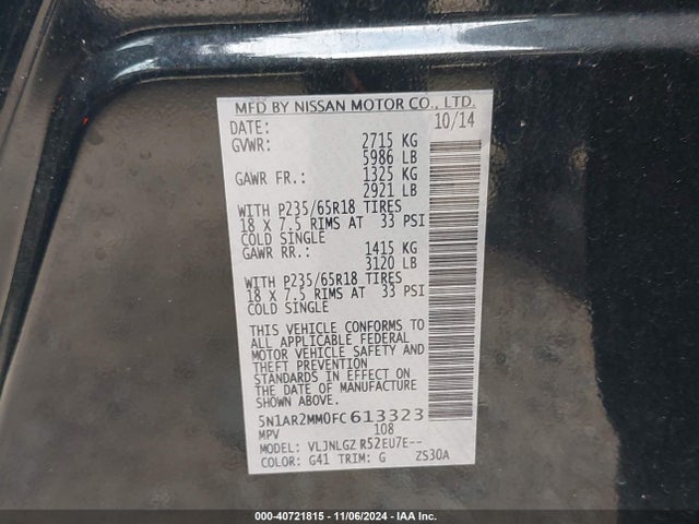Nissan Pathfinder Sl 2015 5N1AR2MM0FC613323 Image 9