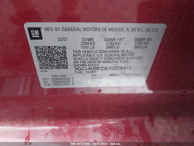 3GCUKREC4JG228373 Chevrolet Silverado 1500 1lt