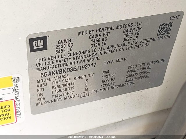 Buick Enclave Leather 2014 5GAKVBKD3EJ192717 Image 9