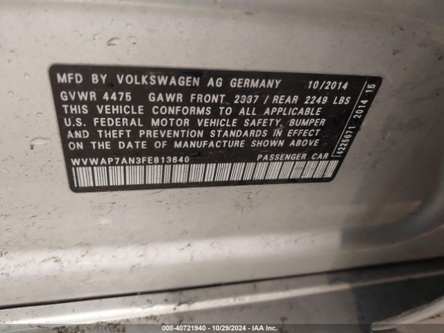 WVWAP7AN3FE813640 Volkswagen Cc 2.0t Sport