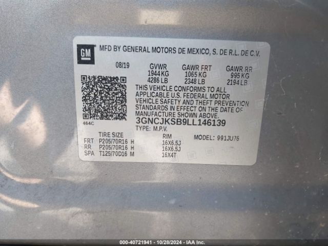 3GNCJKSB9LL146139 Chevrolet Trax Fwd Ls