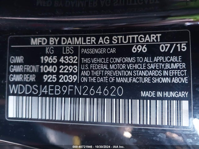 Mercedes-Benz CLA 250 2015 WDDSJ4EB9FN264620 Image 9